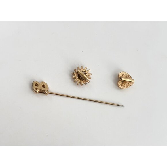 Letter "B" Monogrammed, Sunflower Shaped & Heart Shaped Vintage Gold T Stick Pin - Picture 6 of 10